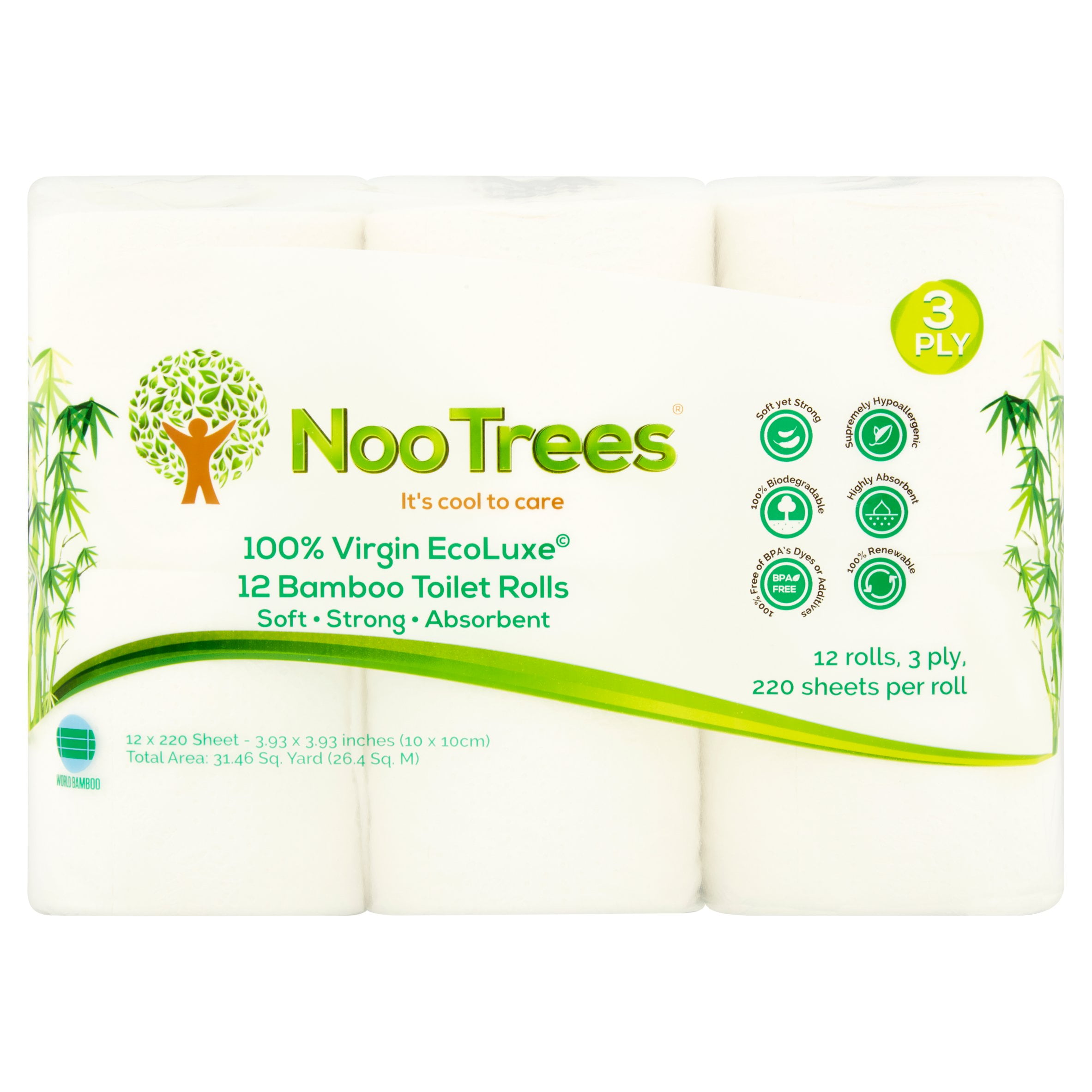Noo Trees 3 Ply Bamboo Toilet Rolls, 12 count