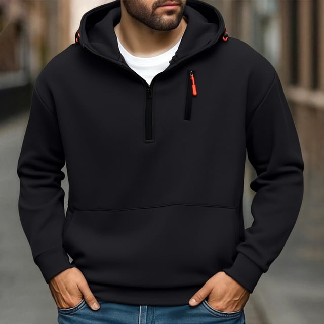 Dolkfu sudaderas con capucha de media cremallera para hombres, sudadera de manga larga casual con capucha, streetwear de invierno para hombres M