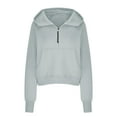 thumbnail image 4 of QATAINLAV Sweatshirt for Women with Pockets Solid Casual Half Zip Hoodies Thumb Hole Long Sleeve Hooded Pullover Going Out Tops Gray S Mother's Day Gifts, 4 of 7