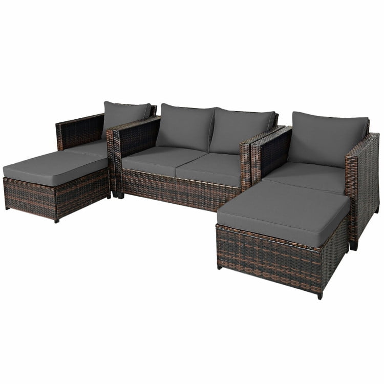 Aimee Lii 5 Pieces Patio Cushioned Rattan Furniture Set, Rattan Outdoor Furniture, Gray Aimee Lii 5 Pieces Patio Cushioned Rattan Furniture Set, Rattan Outdoor Furniture, Gray