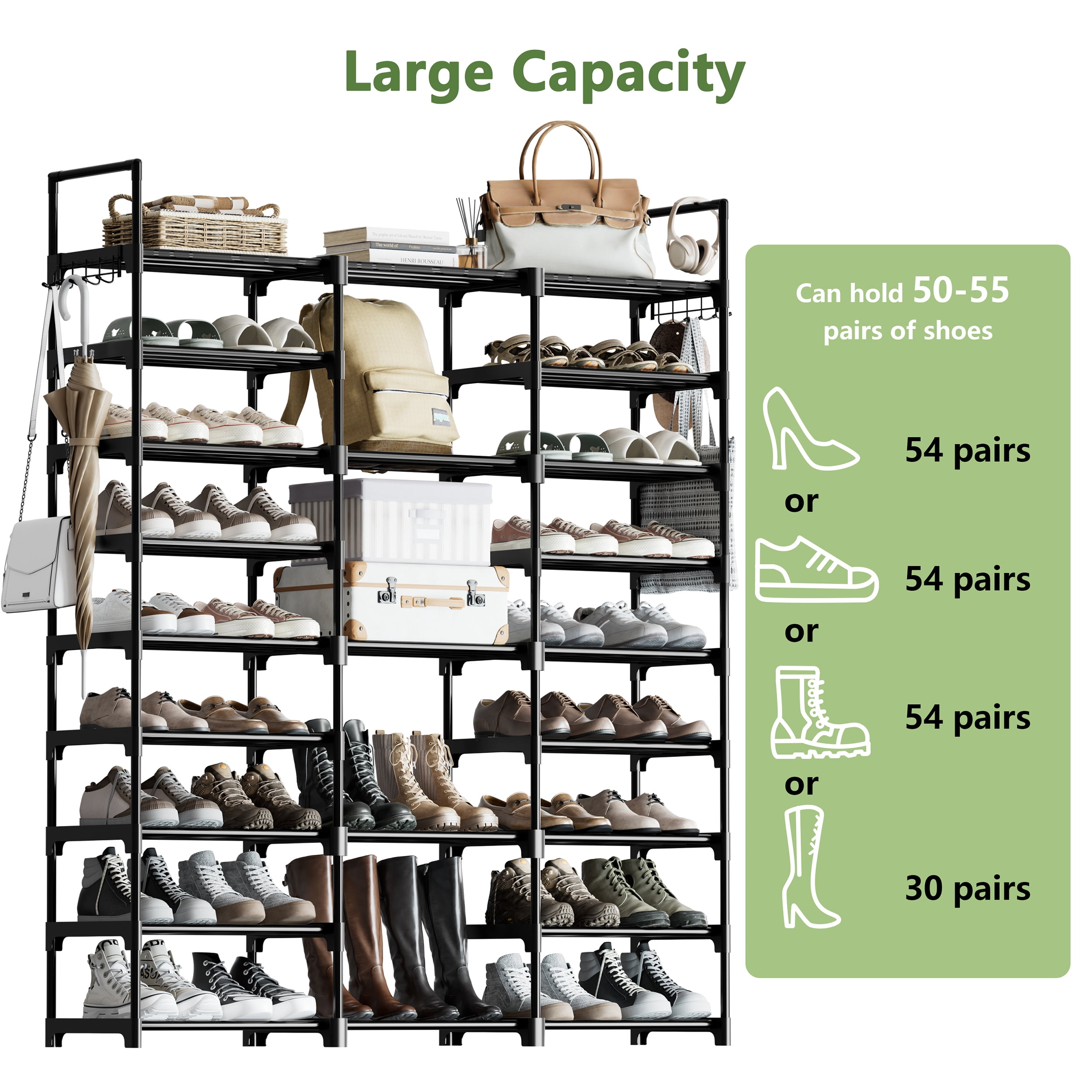 9 Tier Tall Shoe Rack Garage Shoe Rack Large Capacity Shoe - Temu