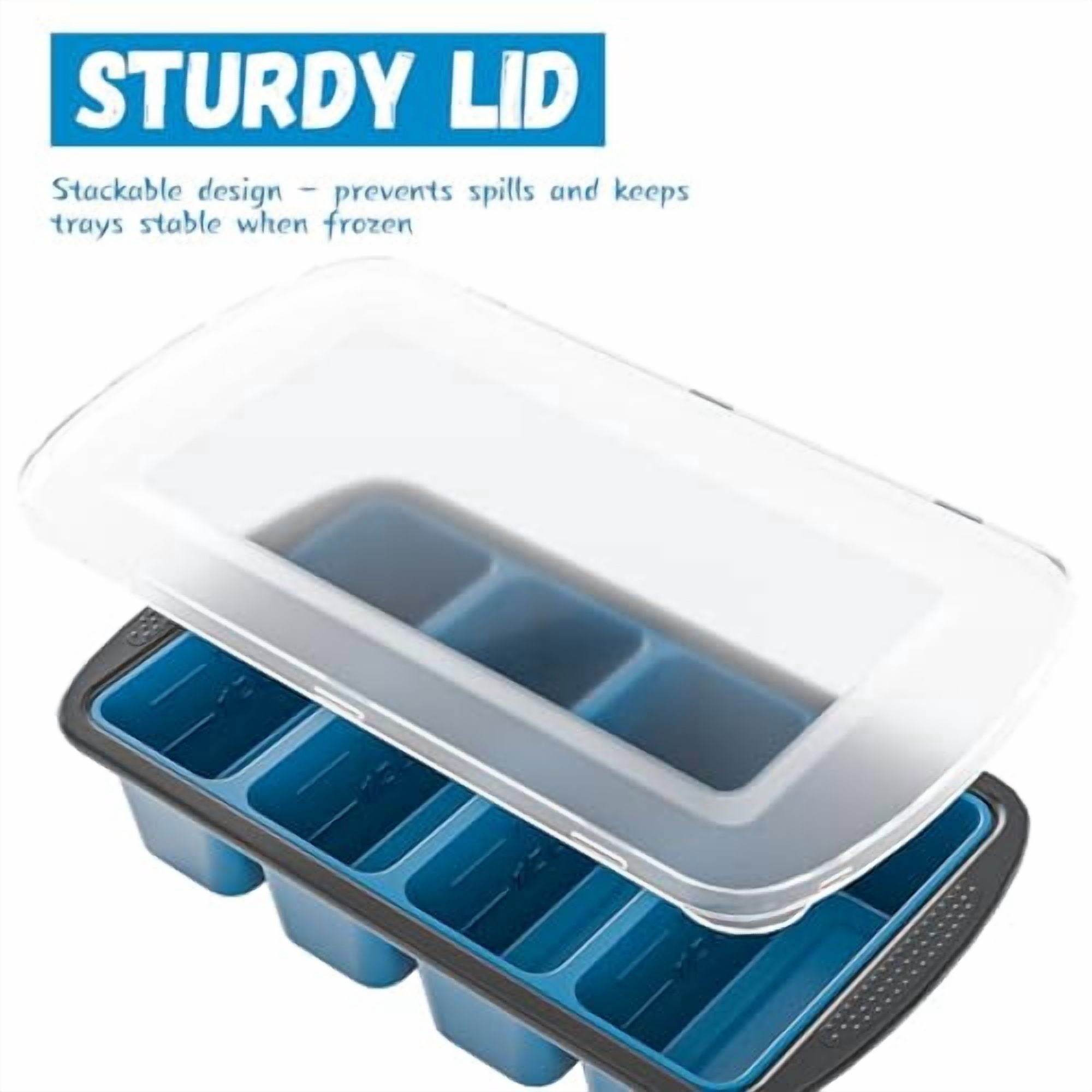 Jumbo Silicone Freezer Tray with Lid, 8 Large 1-Cup Soup Freezer Molds, Meal Prep Soup Containers, Ice Cube Tray for Storing Leftovers, Sauces, Lasagna, 2-Pack