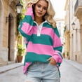 thumbnail image 1 of Women Striped Color Block Polo Sweatshirt Lapel Collared Long Sleeve Oversized Shirt Trendy Spring Clothes (Purple M), 1 of 5