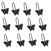 Set of 12 Shower Curtain Rings Hooks Polished Shiny Butterfly Decorative Shower Curtain Hooks Metal Rust-Proof Shower Hanger for Bathroom Curtains Rods (Bronze)