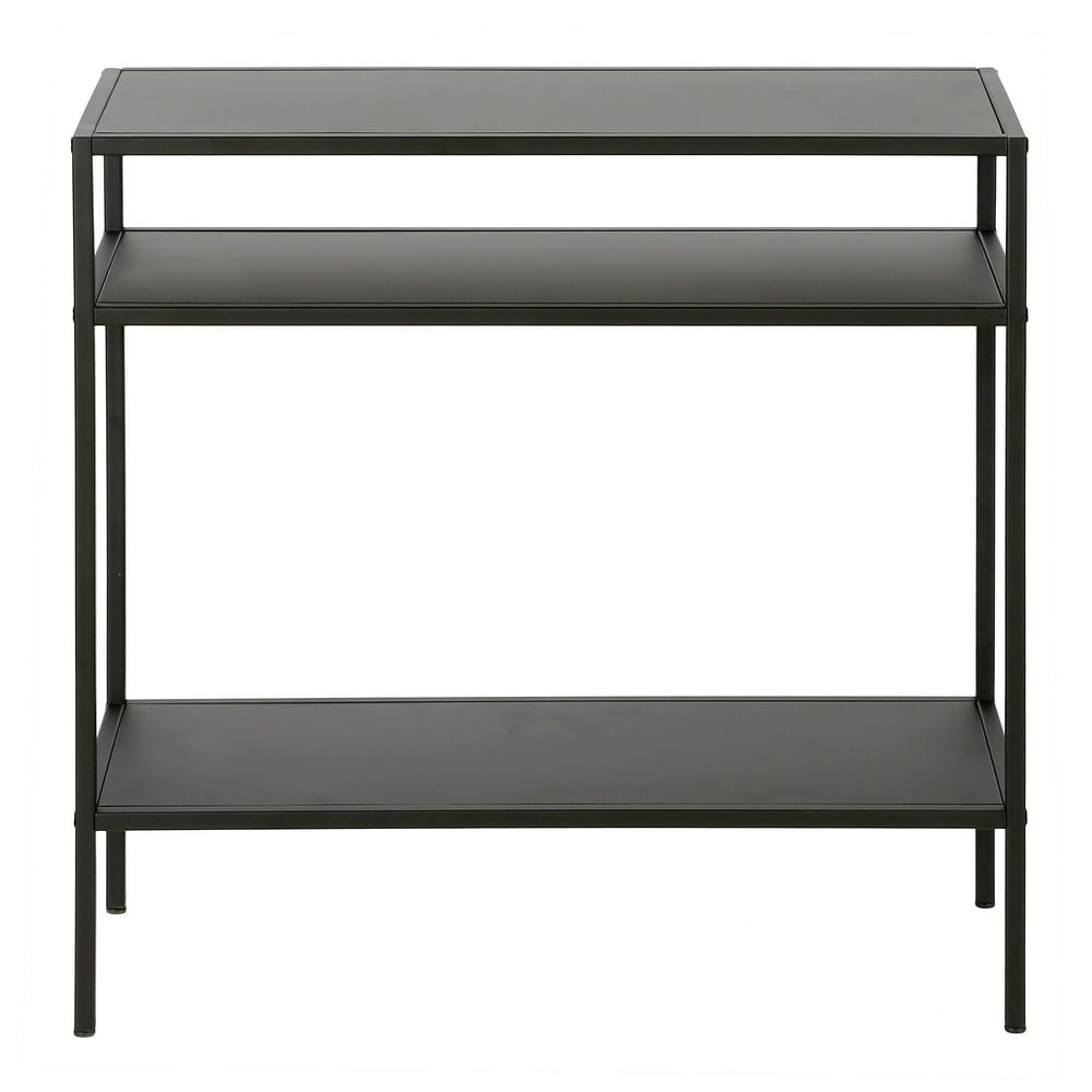 Industrial Rectangular Metal Side Table, 3Tier Shelving in Blackened