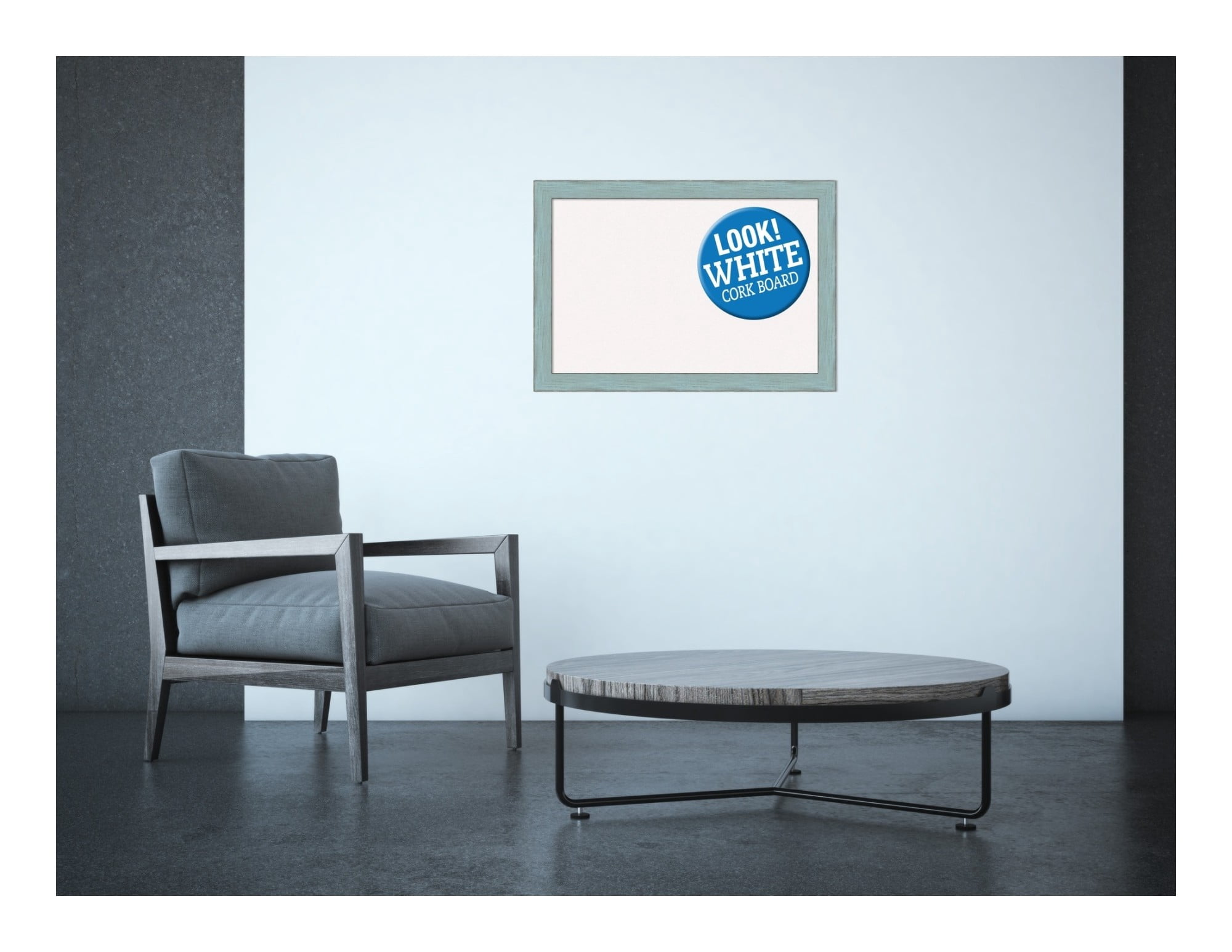 Amanti Art Natural Cork Board Wood Framed Sky Blue Rustic Bulletin Board 26 in. x 18 in.