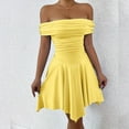 thumbnail image 3 of Women'S Off the Shoulder Mini Dress Ruffle Hem Ruched Corset Short Cocktail Party Dresses Light Yellow M, 3 of 8