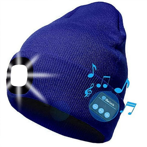 Gorro unisex con Bluetooth y luz LED, gorro de punto musical inalámbrico con auriculares estéreo para correr, senderismo y trotar (azul)