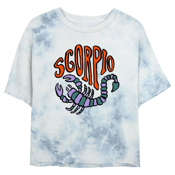 Junior's Lost Gods Zodiac Scorpio Art Symbol Graphic Crop T-Shirt White/Blue Large