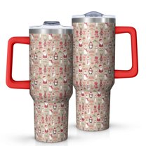 Beige Christmas Character Pattern Tumbler with Handle and Lid,40oz Double Wall Vacuum Insulated Tumbler,Cups Gift for Women and Men