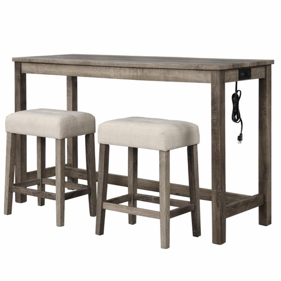 Best Master Furniture Yosef 3 Piece Rectangular Wood Bar Set in Charcoal
