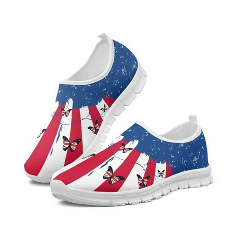 Women Flat Shoe American Flag Butterfly Creat Comfortable Gym Sneakers Breath Mesh Shoes Loafers Slip on Shoes
