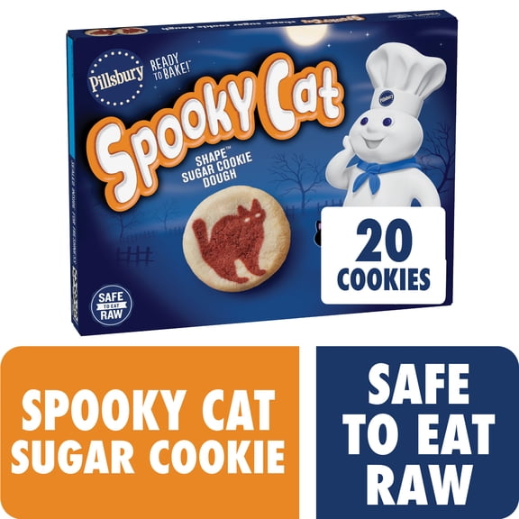 Pillsbury Ready to Bake! Spooky Cat Shape Sugar Cookie Dough, 20 Pre-Cut Cookies, 9.1 oz