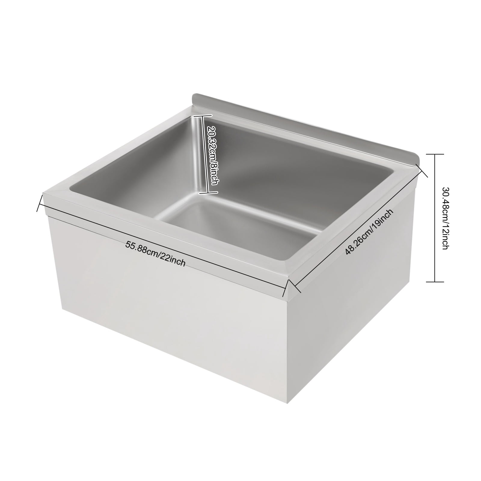 304 Stainless Steel Commercial Mop Sink 22x19x12 Inch 8" Deep Wall Mount Utility Sink for Kitchens, Restaurants