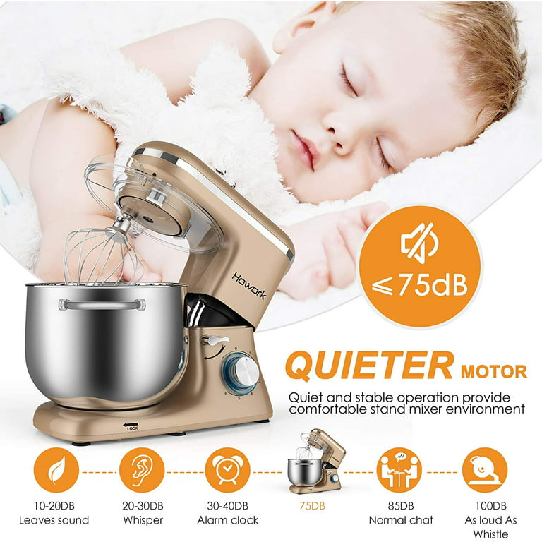 HOWORK Stand Mixer, 8.45 QT Bowl 660W Food Mixer, Multi Functional Kitchen  Electric Mixer With Dough Hook, Whisk, Beater (8.45 QT, Champagne Gold) 