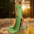 thumbnail image 5 of QHFBli Maternity Off Shoulder Long Sleeve Fitted Gown Maxi Chiffon Dress for Photo Shoot Baby Shower, 5 of 6