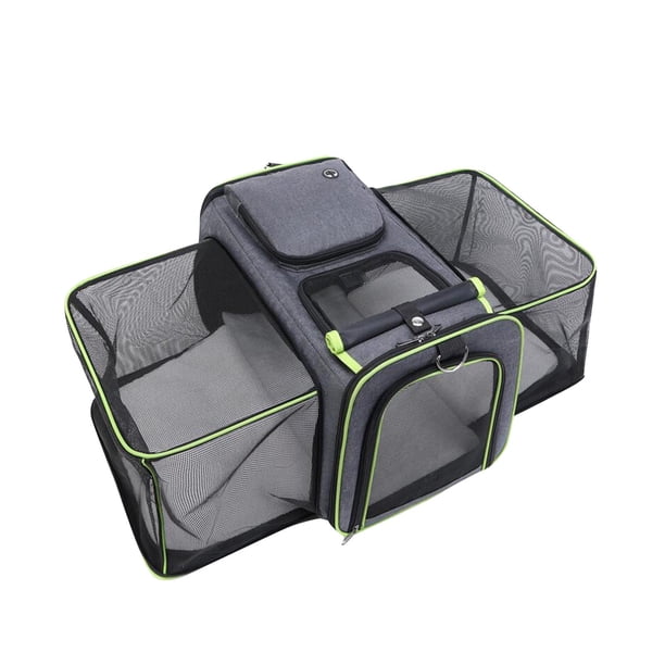 Transportín expandible para mascotas, suave, cómodo, ventilado, ligero y fácil de transportar. Verde Gris