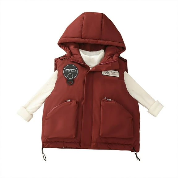 xaoyunyn Hooded Puffer Vest for Kids Winter Fashion Warm Sleeveless Coat with Zipper Pockets Casual Loose Jacket 3-12 Years