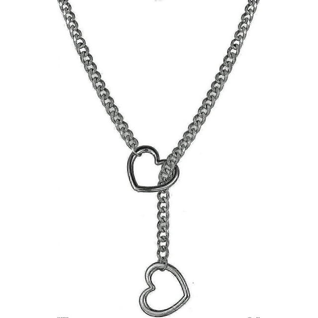Heart O ring Slip Chain Necklace for Women Stainless Steel Cuban Chain Heart Necklace Punk Rock Collar Necklace Handmade Adjustable Lariat Y Necklace