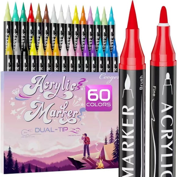 Marcadores de pintura acrílica Coogert, 60 colores, doble punta
