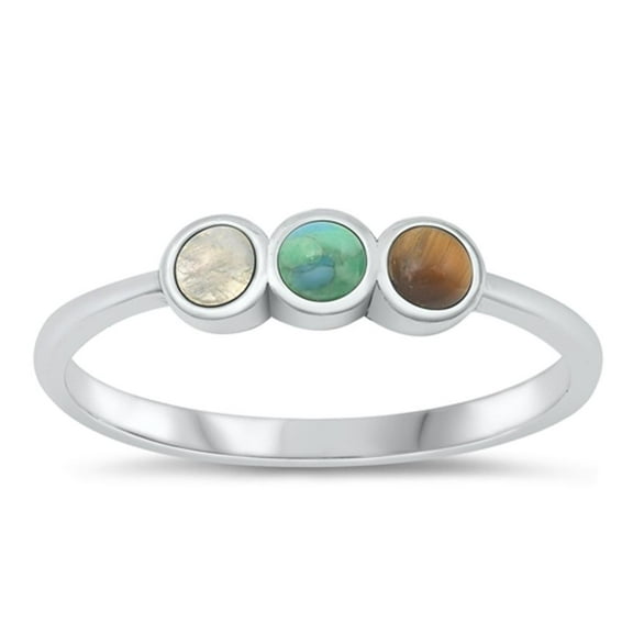 CHOOSE YOUR COLOR Trinity Simulated Turquoise Ring .925 Sterling Silver Band Blue CZ Female Size 8