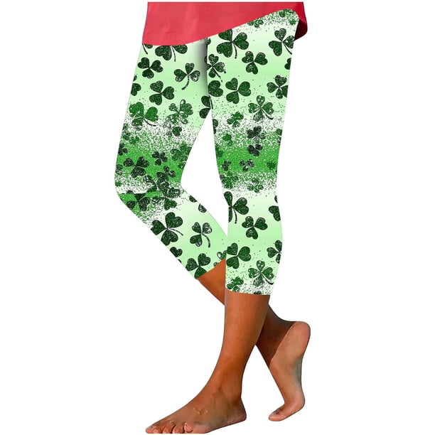 Capri Leggings para Mujeres Yoga Capri Calcetines de San Patricio Día de Impresión Apretado Moda Casual 3/4 Pantalones