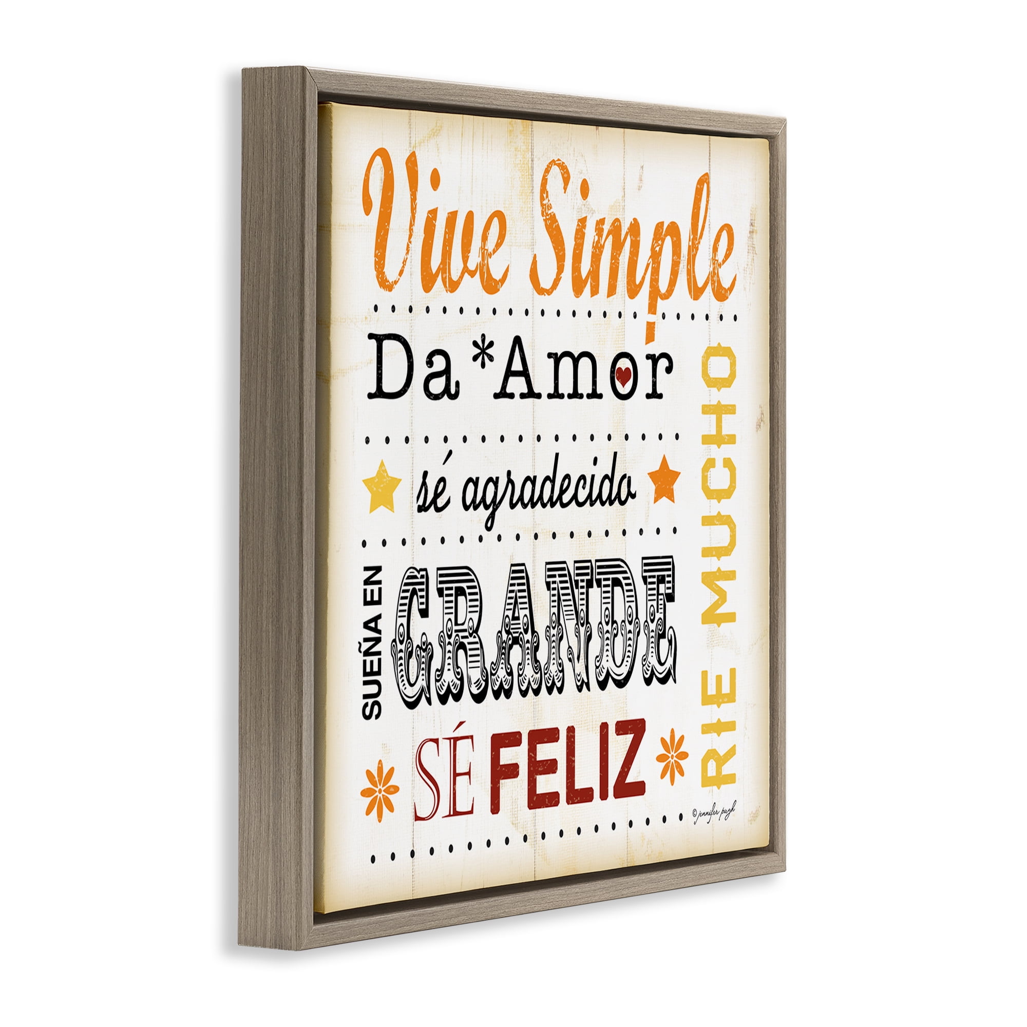 Stupell Industries Inspiraciones Diarias de Felicidad Inspirational Quotes & Sayings Painting Brown Floater Framed Art Print Wall Art, 25 x 25