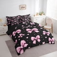thumbnail image 2 of Erosebridal Bow Love Heart Twin Bedding Sets for Girls, Black Pink Bowknot Bedding Comforter Set for Women, Black Reversible, 7-Piece, 2 of 6