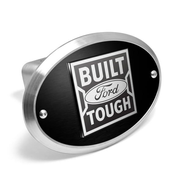 Ford Built-Ford-Tough 3D Logo on Black Oval Billet Aluminum 2 inch Tow Hitch Cover