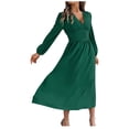 thumbnail image 2 of Mceream Robes Longues pour Femmes Invitées de Mariage Col Ras du Cou Robes Plissées Décontractées Semi-Formelles Ligne A Fluides Mi-Longues Grande Taille Vêtements Élégants Vert P, 2 of 8
