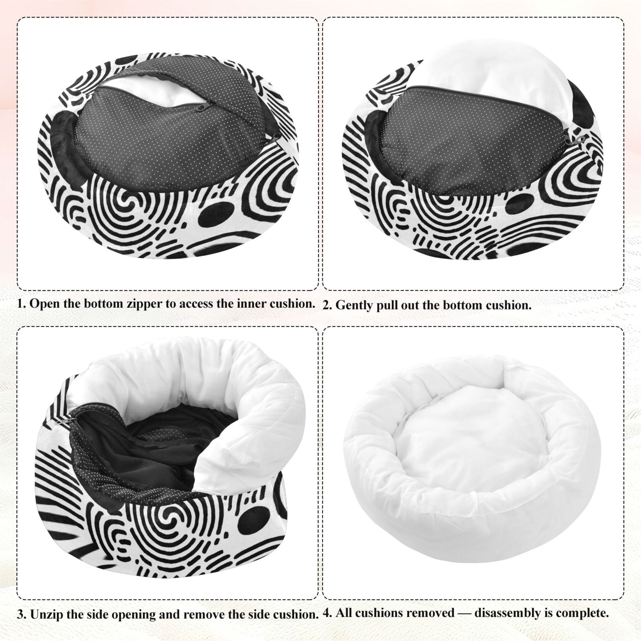Iauyy Pet Couch Donut Cat Bed for Indoor Cats/Small Dogs Washable & Machine with Non-slip Bottom Calming Cat Furniture, Black and White Circles (M)