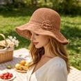thumbnail image 6 of VOUZZA Sun Hat Womens Summer Knit Solid Color Flower Soft Foldable Wide Brim Beach Bucket Cap, 6 of 6