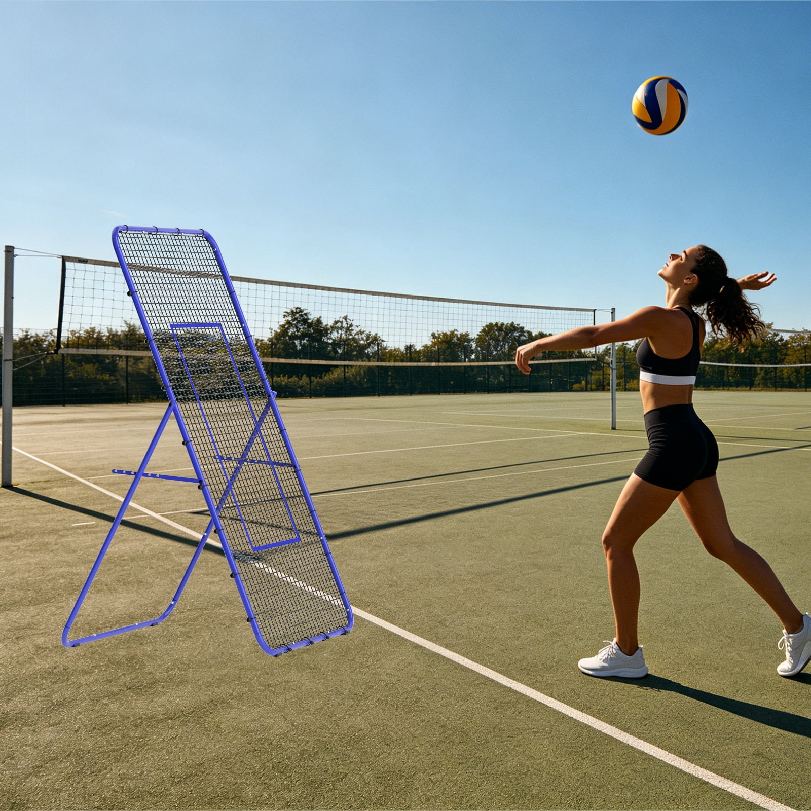 SolidPal 7×4 FT Adjustable Volleyball Rebounder Net, Steel Frame High-Tension PE Netting Portable Training Equipment