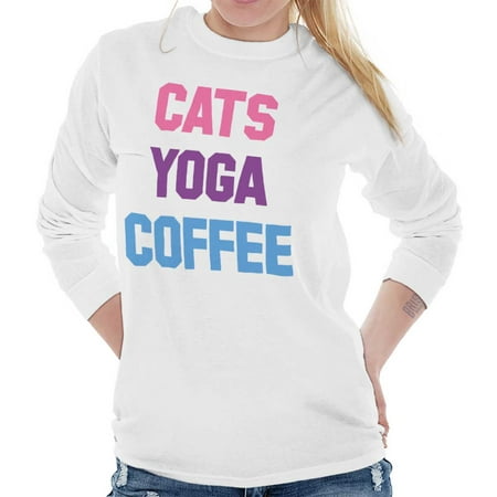 Brisco Brands Cats Yoga Coffee Zen Namaste Ladies Long Sleeve