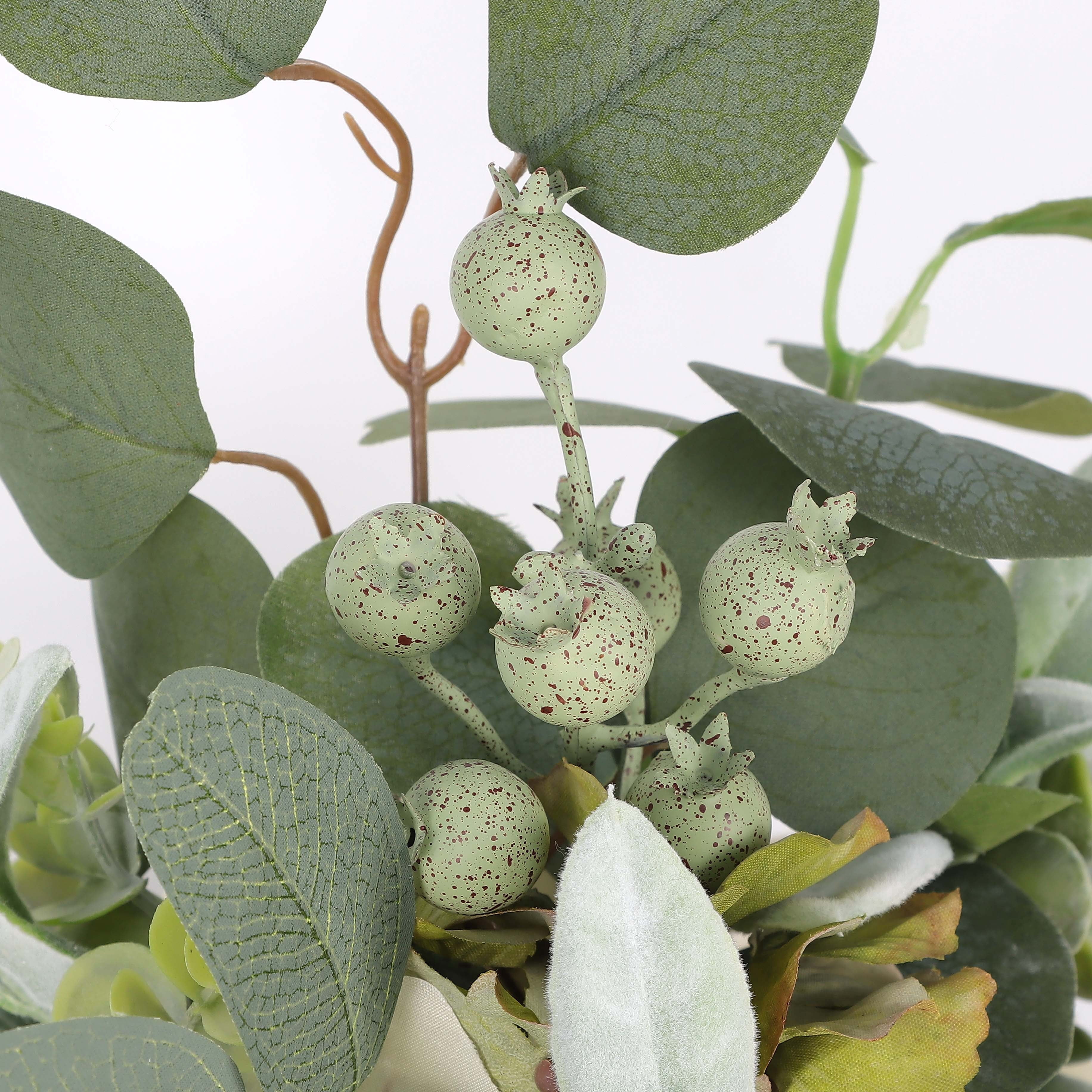 Leaves and Pumpkins Artificial Arrangement in Burlap Pot, Green and Cream, 10", Fall by Way To Celebrate
