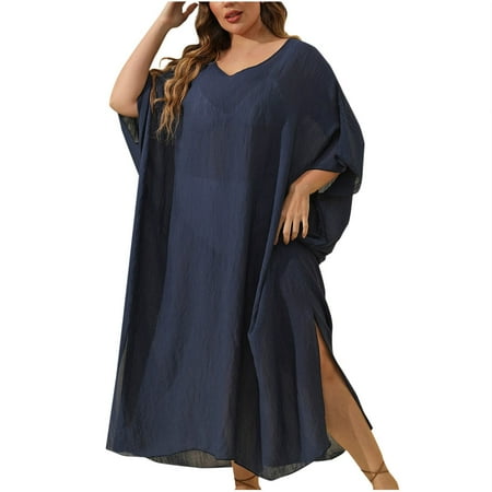 ameIAEA Women s Beach Cover Ups 3/4 Sleeve Summer Vacation Bikini Maxi Dresses Swimsuit Cover-Up