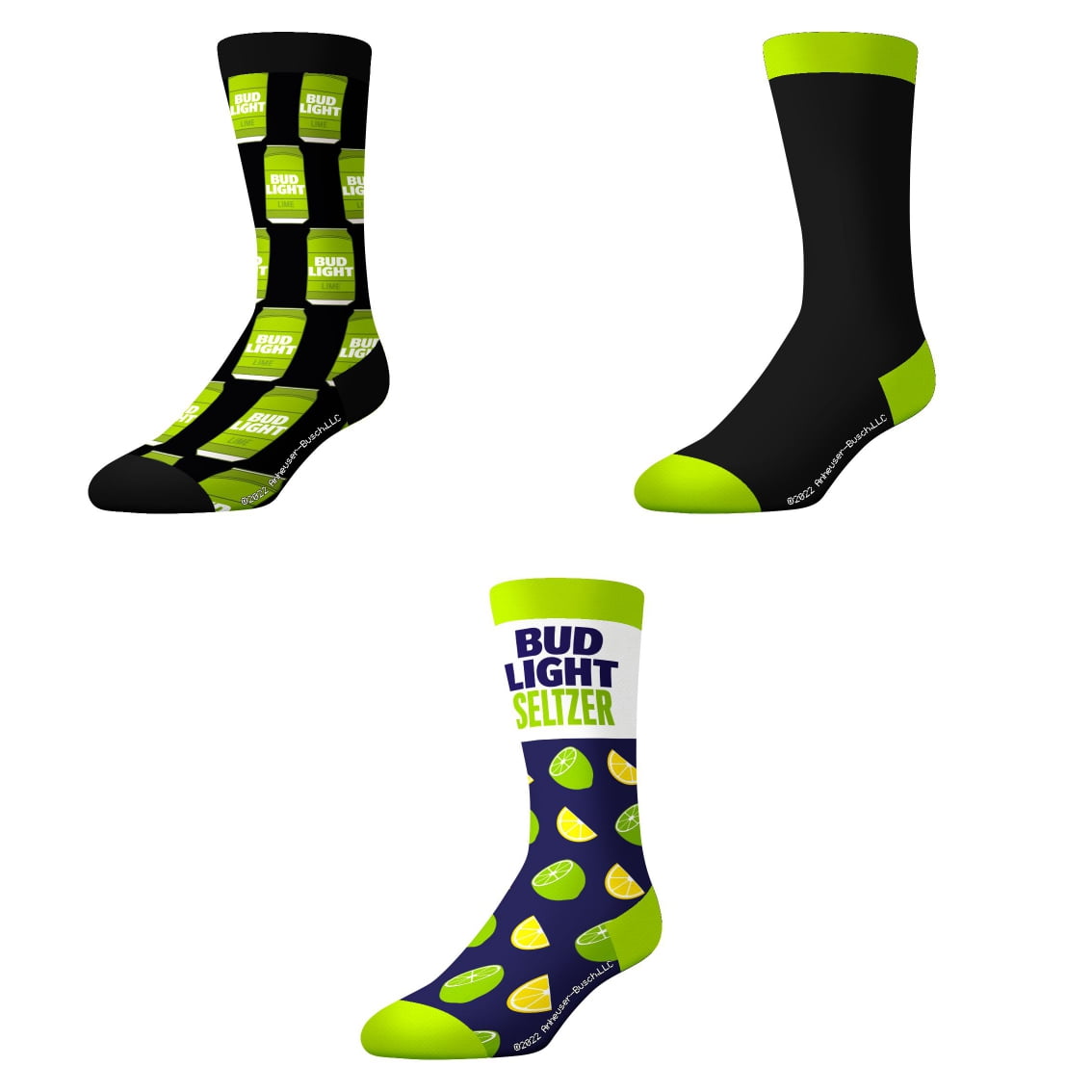 Socks by CRAZYBOXER Bud Light Lime And Seltzer ; Crew Socks, 3-Pairs