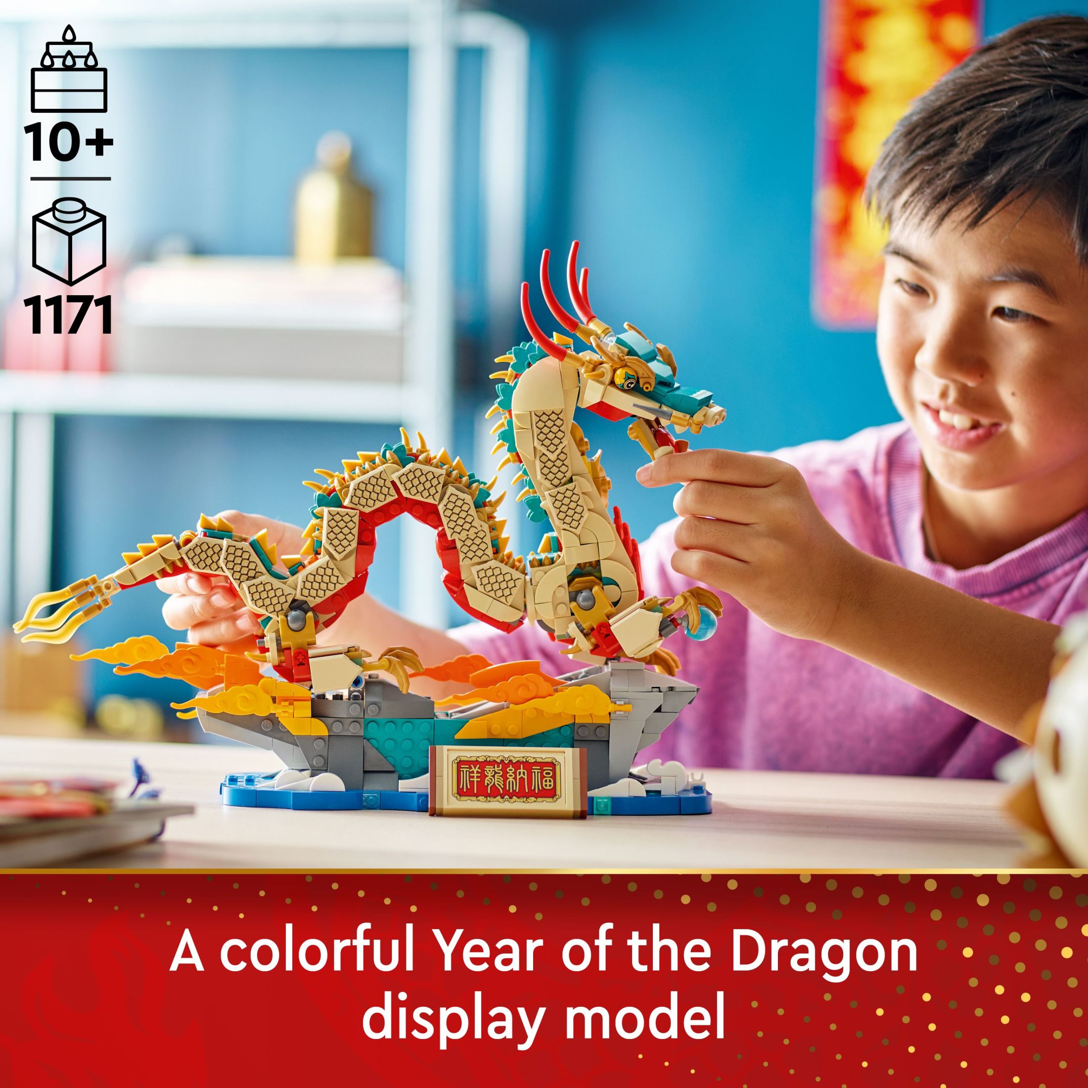 LEGO Spring Festival Auspicious Dragon Buildable Figure, Educational Toy for Kids, Dragon Toy Building Set, Great Spring Festival Decoration or Unique Gift for Boys and Girls Ages 10 and Up, 80112 - image 4 of 9