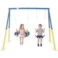 thumbnail image 2 of Hommoo 2 Pcs Swing Set with Saucer Swing Seat & Belt Swings Seat, Swing Set with Heavy-Duty A-Frame Metal Outdoor Swing Stand, for Backyard, Blue, 2 of 7
