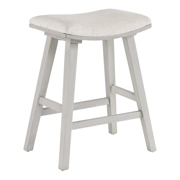 Coley 24" Saddle Stool  with Linen Fabric Seat and White Wash Frame