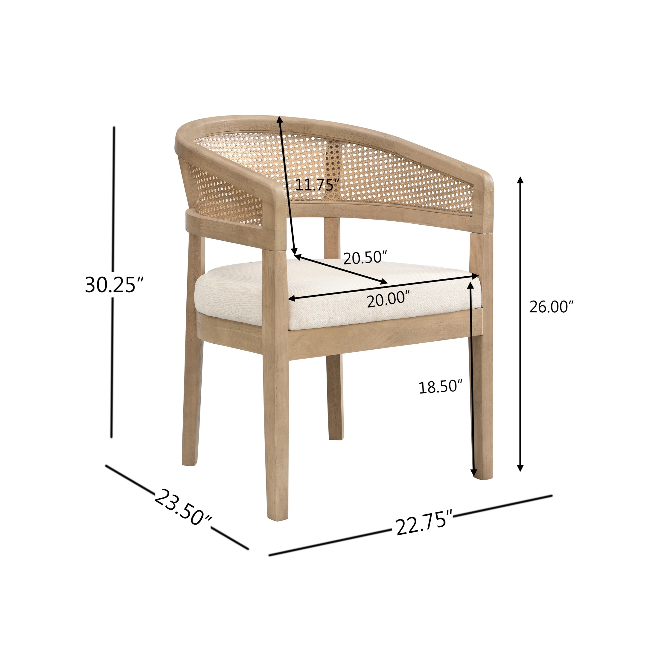 Christopher Knight Home Rattan Curved Back Dining Chairs, Wood Frame with Cushion, Light Ash+Beige, Set of 2