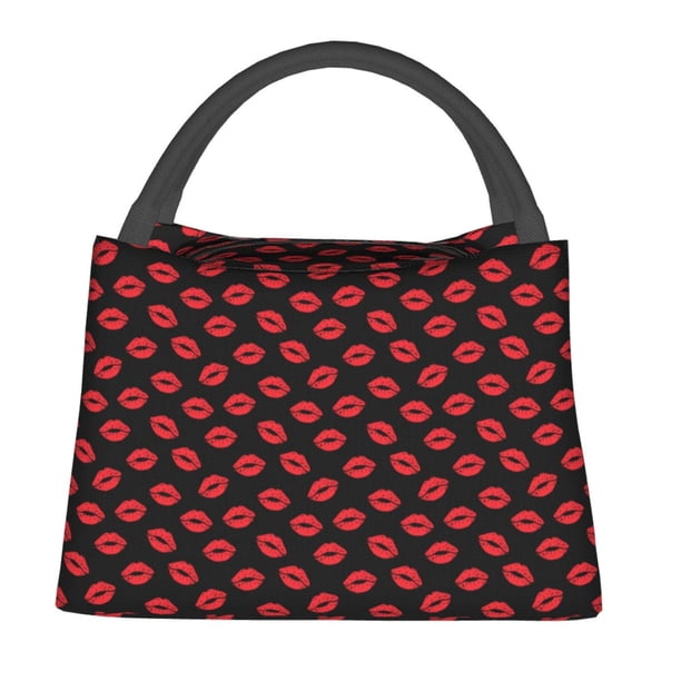 Easygdp Sexy Red Lips Kiss Bolsa de Almuerzo Insulada Reutilizable, Bolsa de Mano y Bandolera para Oficina, Trabajo, Viajes