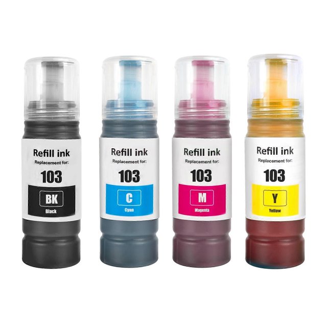 Go Inks Compatible 103 Refill Ink Bottles Set, 4 pack, 70ml, Black/Cyan/Magenta/Yellow for Epson EcoTank Printers