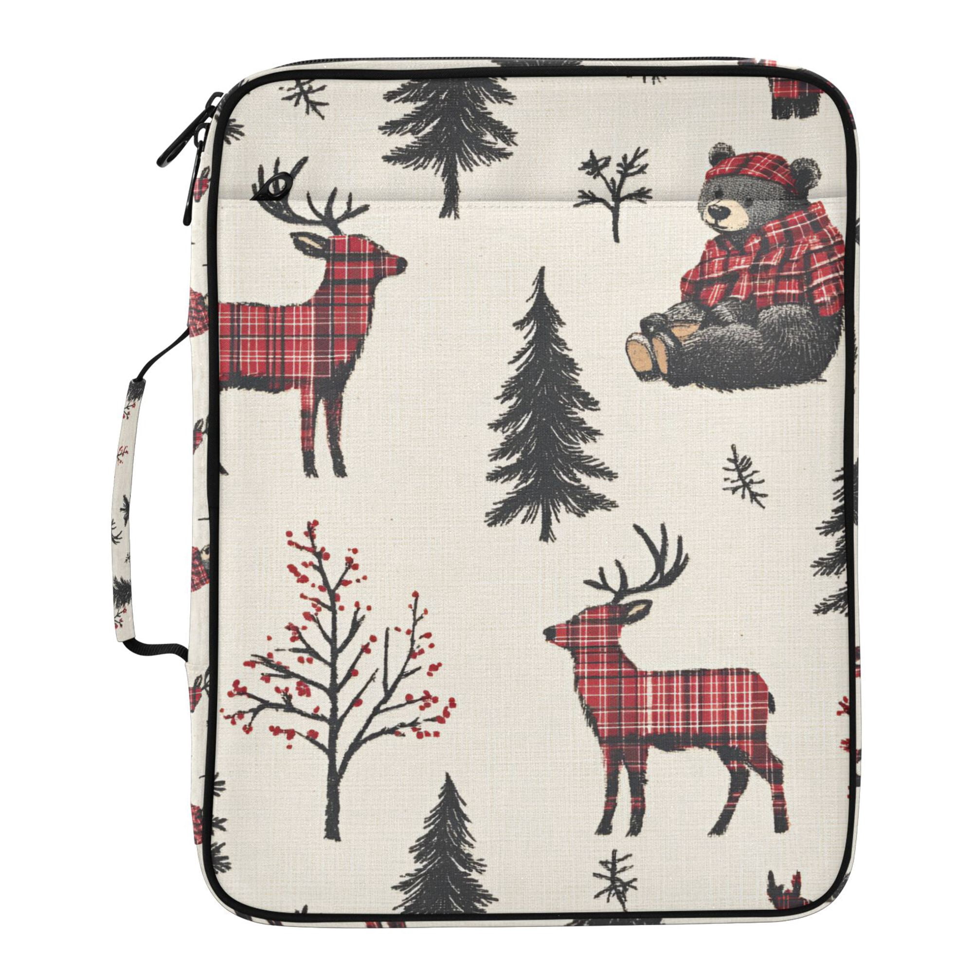 FORMRS Accordion File Folder A4 Size 7-Pocket Expanding Document Organizer Bag with 3 Ring Binder, Beige Christmas Plaid