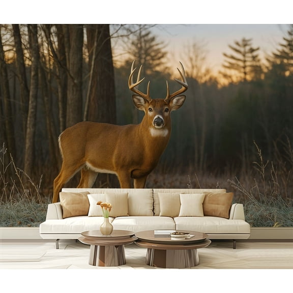 Peel and Stick Wallpaper Waterproof White tailed deer buck open meadow Wall Mural Decor Self Adhesive and Removable 69in x 98in