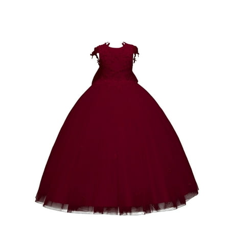 

LIhncine Girls Dress Spring And Summer New Children s Dress Puffy Dress Princess Dress Girl Model Catwalk Dress Party Dress (Wine 8-9 Years)