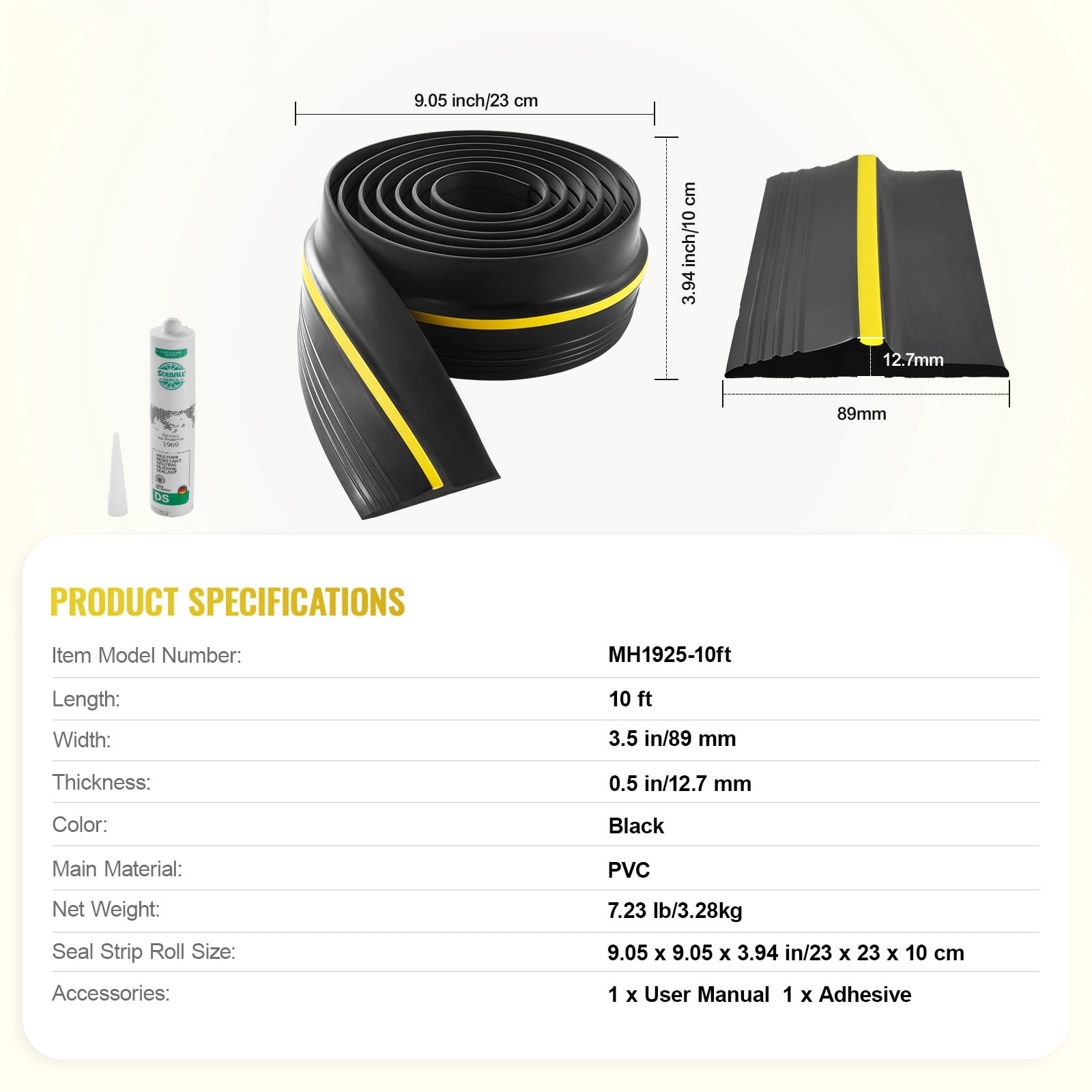 KFFKFF Garage Door Seal Barrier, 10 FT Standard Garage Door Ground Seal Strip with Glue, Garage Door Lower Climate Control Strip, Enhanced Durable PVC DIY Weather Insulation Substitute, Black