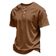 thumbnail image 3 of Men's Casual Henley Shirts Classic Button Short Sleeve T-Shirt Summer Basic Lightweight Tees Tops Beach Vacation Clothes Brown M, 3 of 6
