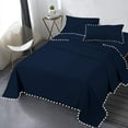 thumbnail image 2 of D.N.G. BEDDINGS 4 Piece Pom Pom Sheet Set 21 Inch Deep Pocket, White Pom-Pom Fringe Solid Pattern, 800 Thread Count 100% Egyptian Cotton (Solid Navy Blue Color, Full Size), 2 of 8