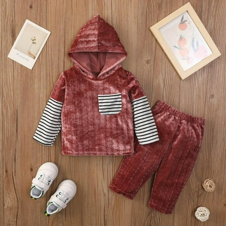 

Long-sleeve 2pcs Baby Clothing Set Boys Girls Hooded Splicing Top Pants Set Sweater Suit Kids Sport Suit Casual Suit